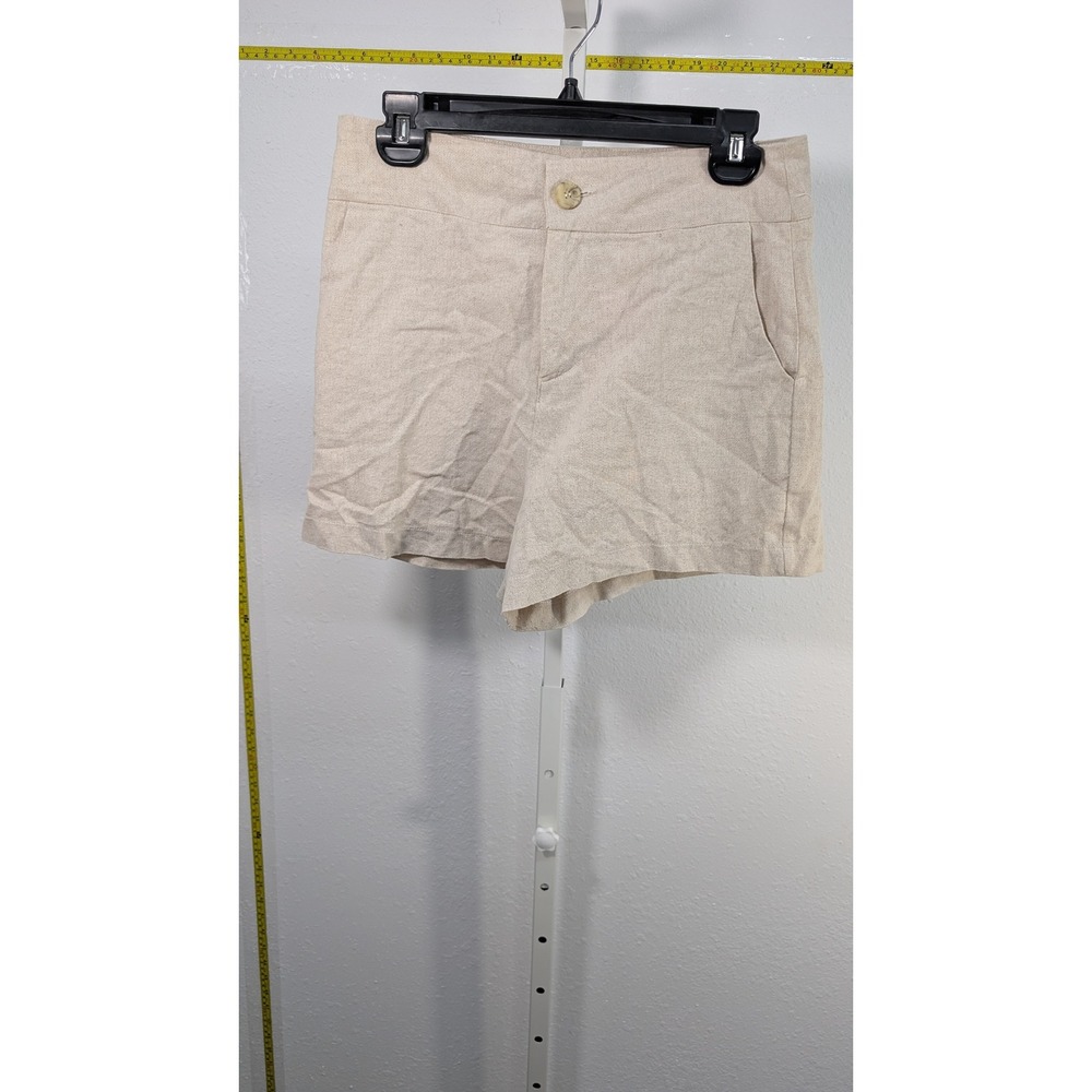 Hagler Womens High Waisted Linen Blend Shorts Beige Oatmeal Size P Petite